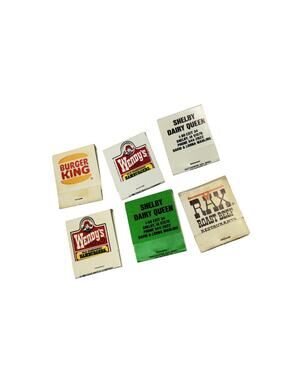 Lot 6 Vintage 1980s Fast Food Matchbooks Wendys Burger King Rax Dairy Queen